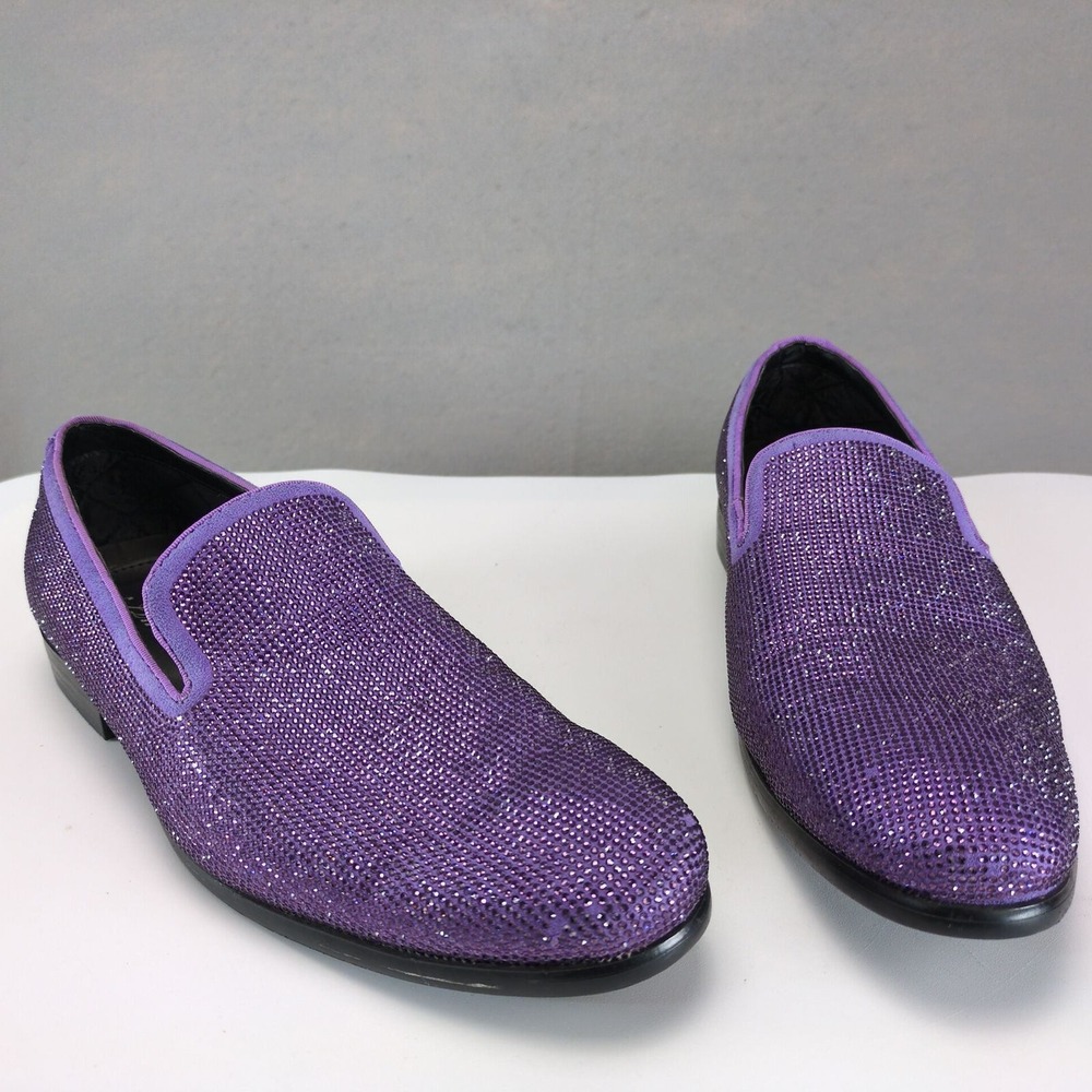Amali Dazzle Purple Rhinestone Loafers Mens 9.5 Sparkle Slip On Dress Shoes